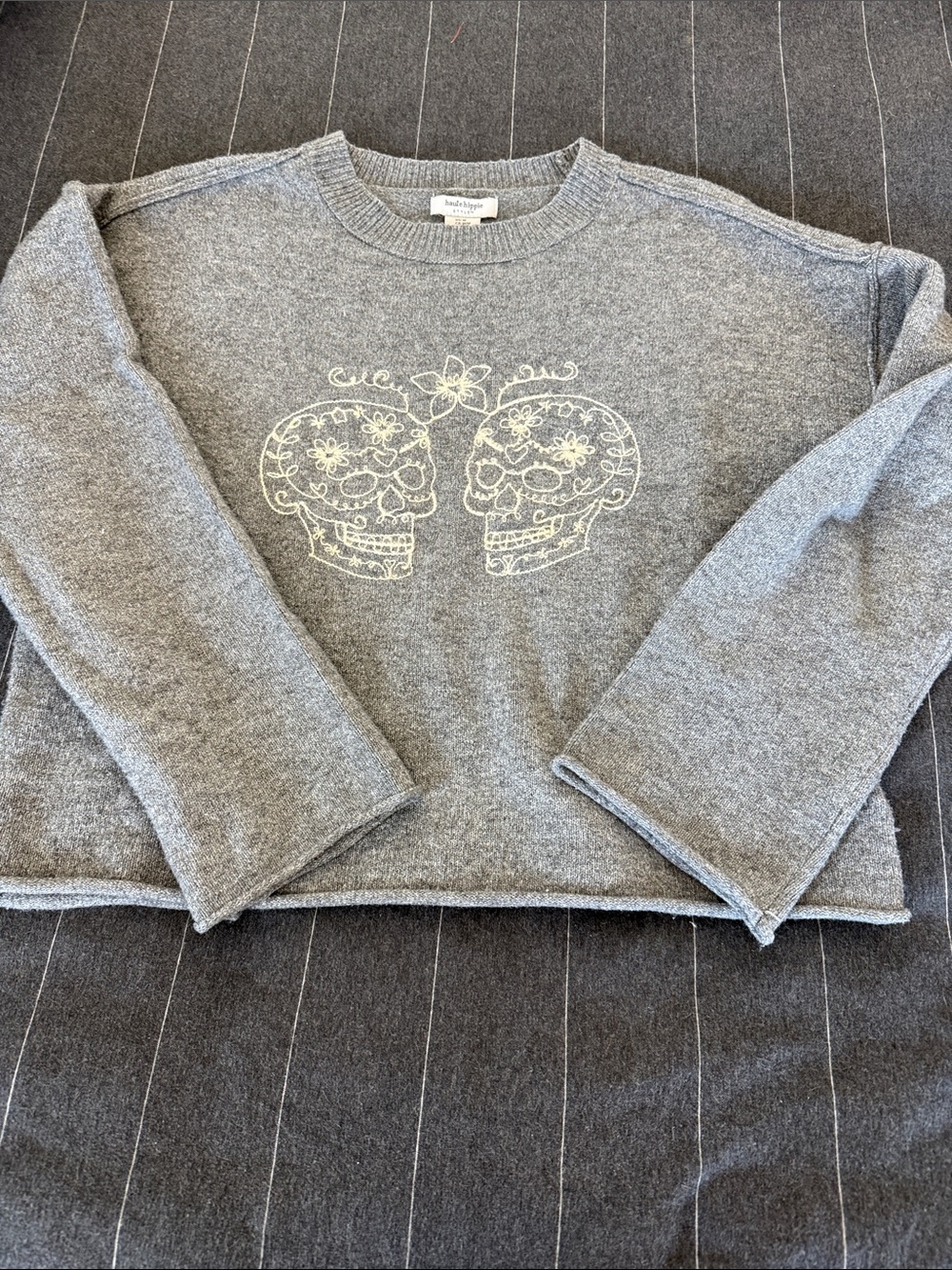 Gray Skull Graphic Crewneck Sweater